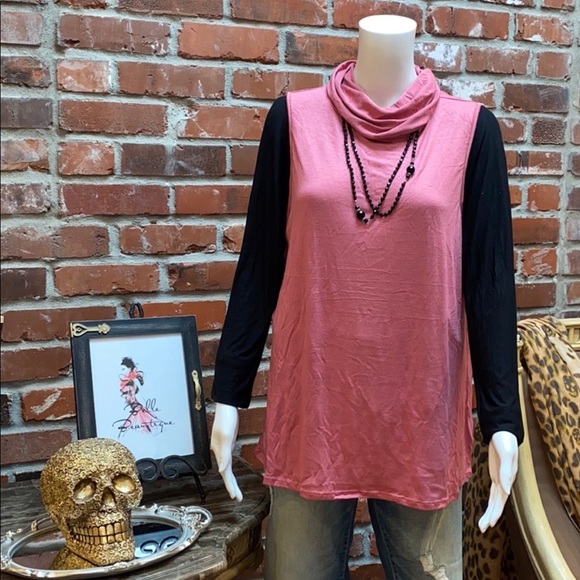 Mauve Cowl Neck Top w/ Hidden Face Mask - Picture 7 of 9